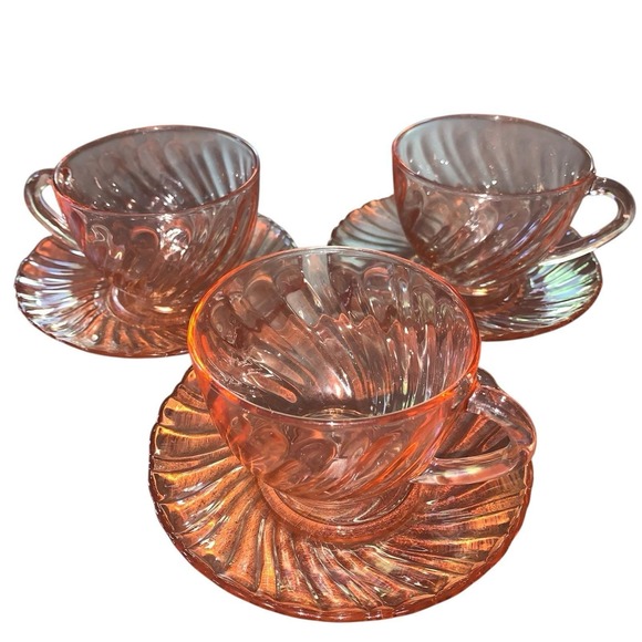 Arcoroc Other - Vintage Arcoroc France Rosaline Pink Swirl Tea Cup/Saucer SET of 3